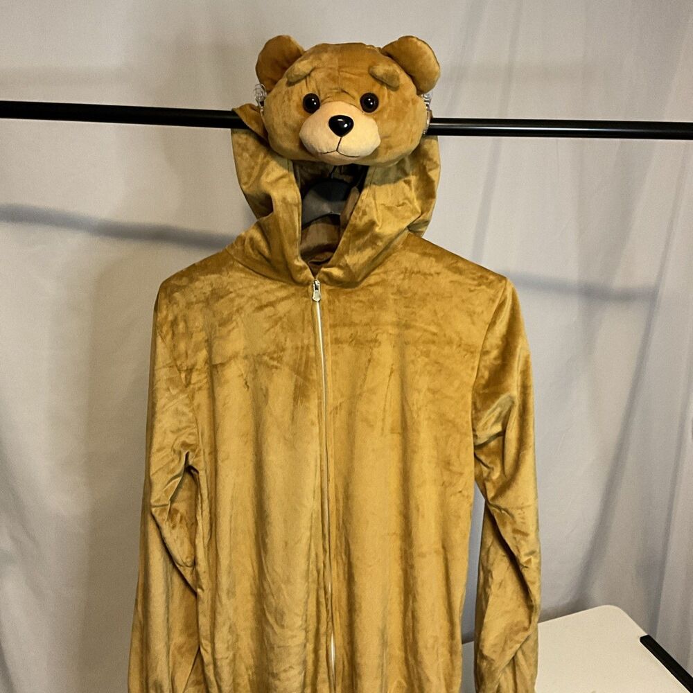 Unisex Adult Bear Halloween Costume Brown Hooded Jumpsuit Size S/M
